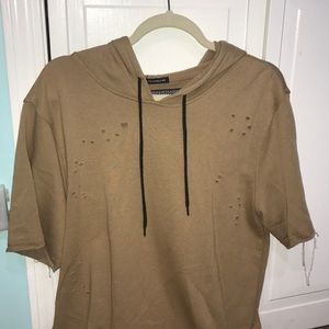 distressed short sleeve hoodie